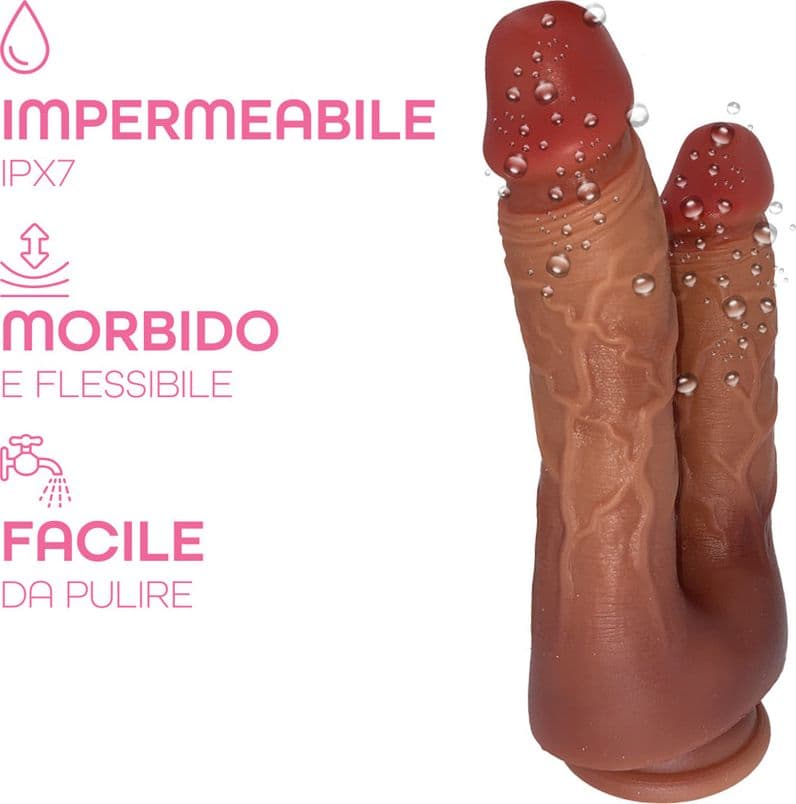 Dildo Doppio Realistico con Ventosa in silicone per Doppia Penetrazione Strap-On - 8