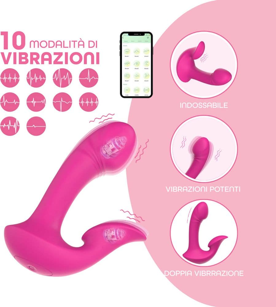 Vibratore Doppia Stimolazione Punto G e Clitoride 10 Modalità Controllo con App - 8