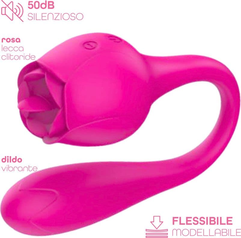 Stimolatore Clitorideo Licking Vibratore Punto G a forma di Rosa Lecca e Vibra - 3
