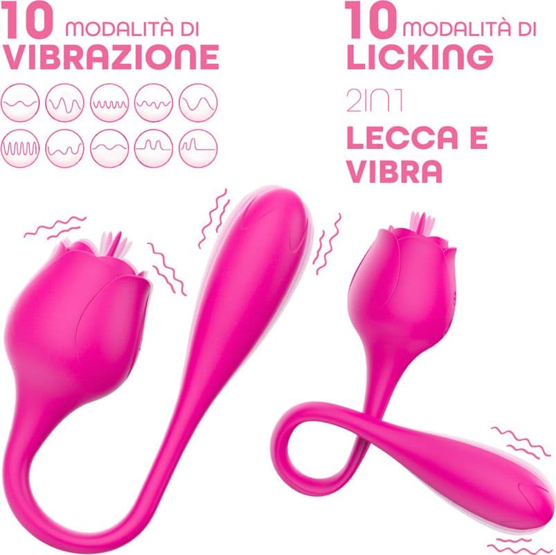 Stimolatore Clitorideo Licking Vibratore Punto G a forma di Rosa Lecca e Vibra - 6