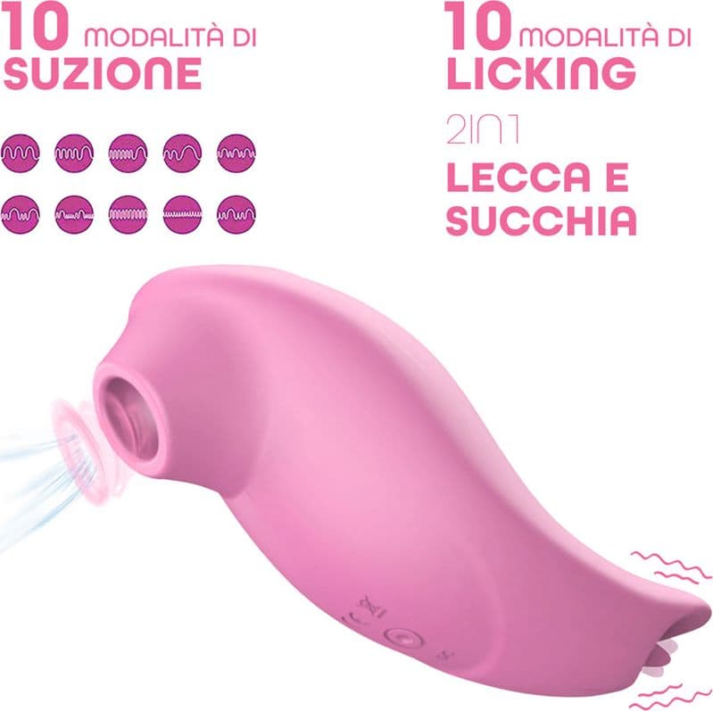 Succhia e Lecca Clitoride 2in1 Vibratore con Lingua doppio Stimolatore a Suzione - 13