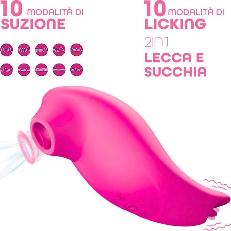 Succhia e Lecca Clitoride 2in1 Vibratore con Lingua doppio Stimolatore a Suzione - 7