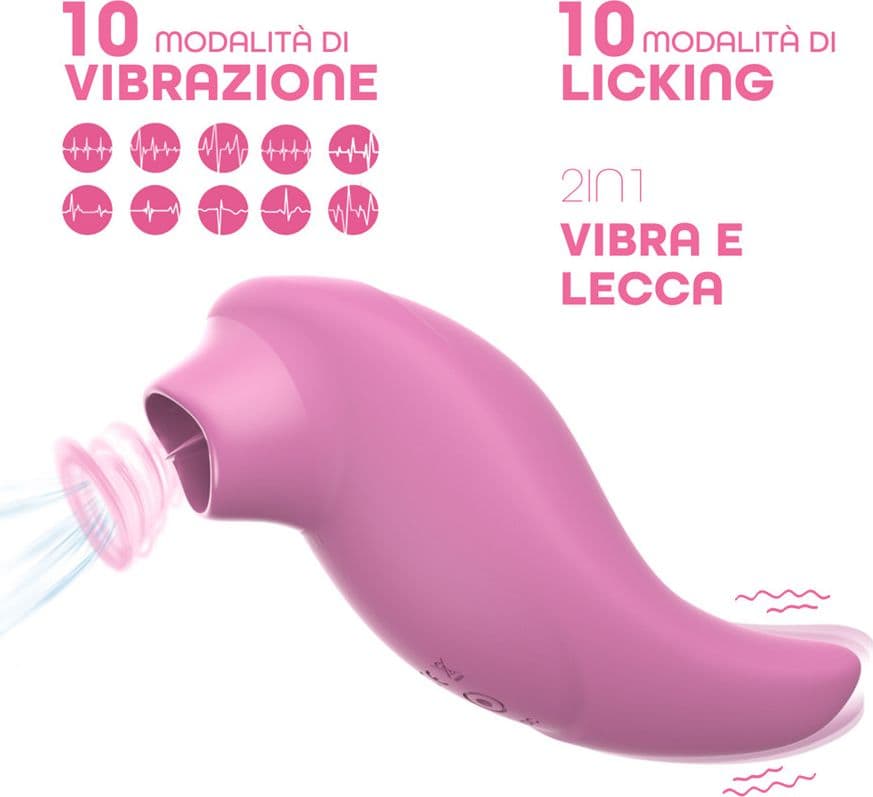 Stimolatore Clitoride 2in1 Vibra e Lecca Vibratore Multifunzione Licking Silicone - 17