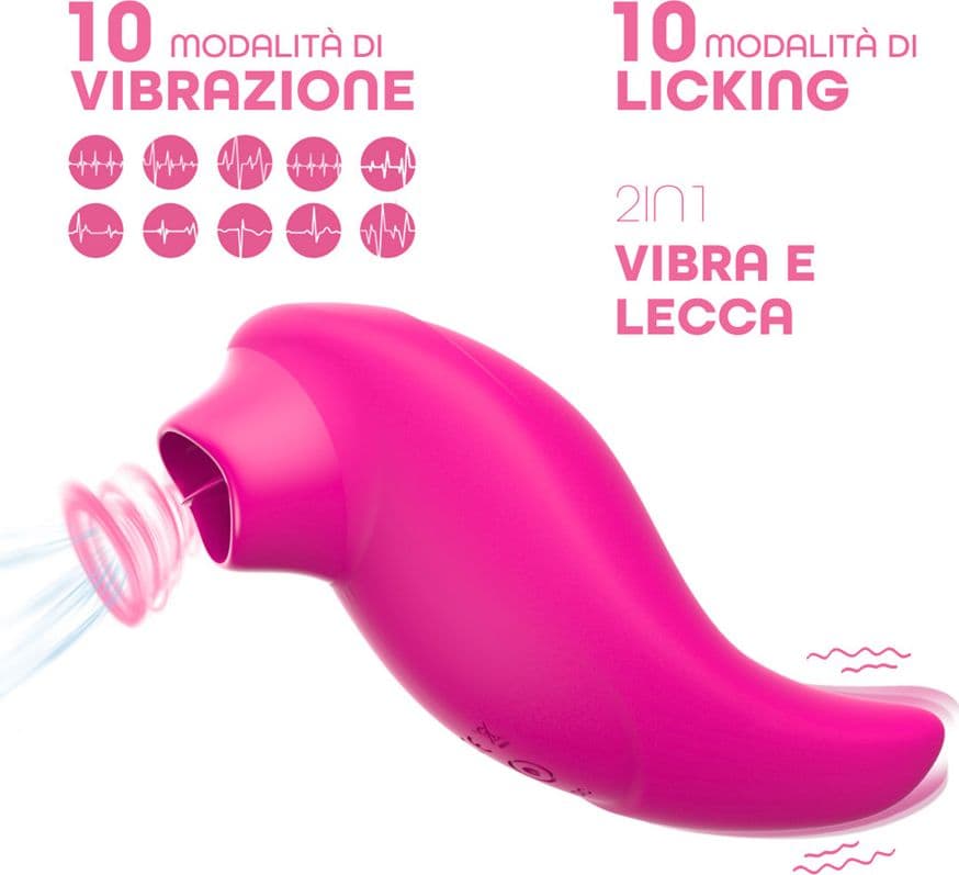 Stimolatore Clitoride 2in1 Vibra e Lecca Vibratore Multifunzione Licking Silicone - 8