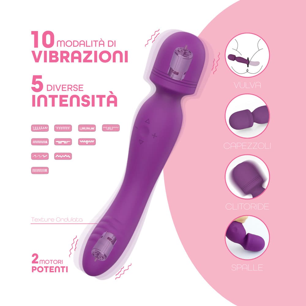 Wand Massager Vibratore Potente Dildo Massaggiatore in Silicone doppia Vibrazione - 17