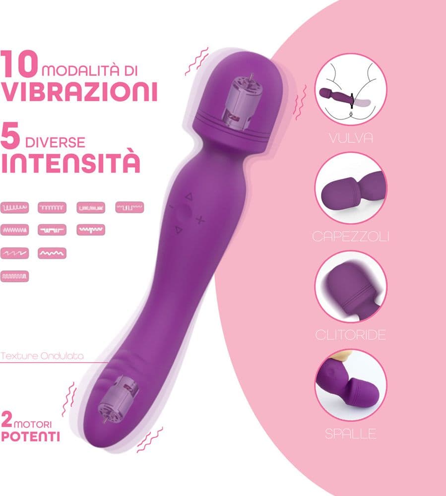 Wand Massager Vibratore Potente Dildo Massaggiatore in Silicone doppia Vibrazione - 6