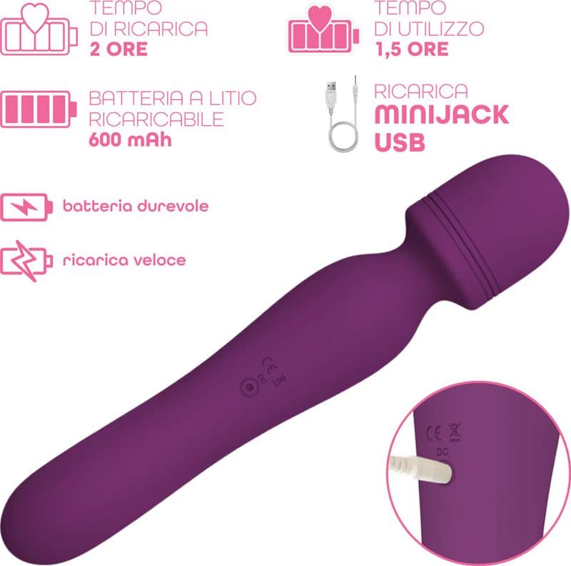 Wand Massager Vibratore Potente Dildo Massaggiatore in Silicone doppia Vibrazione - 7