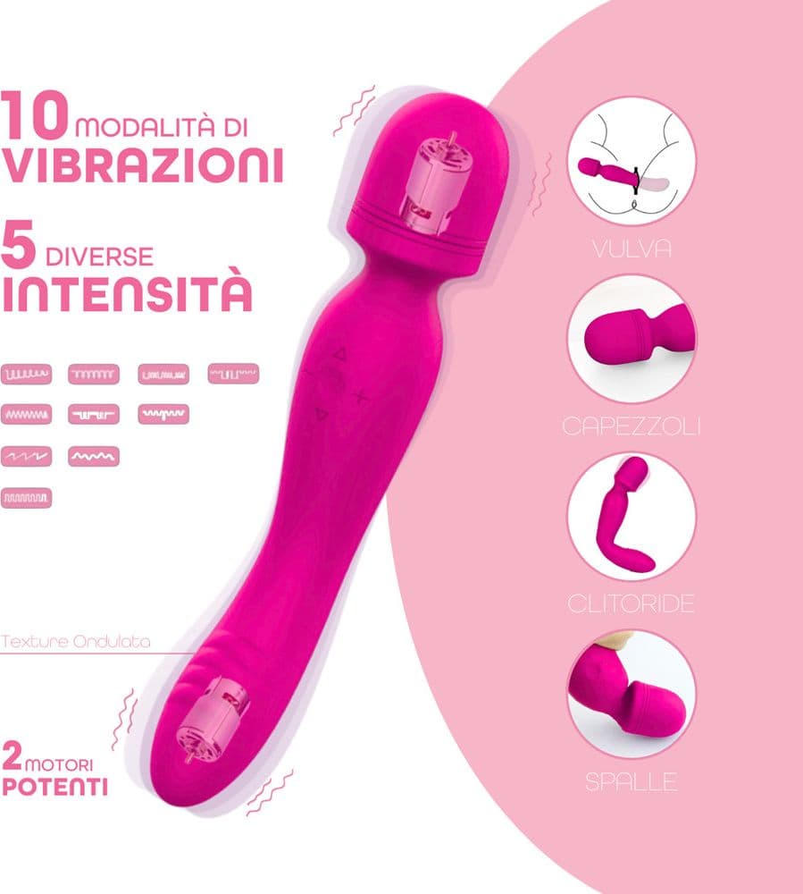 Wand Massager Vibratore Potente Dildo Massaggiatore in Silicone doppia Vibrazione - 10