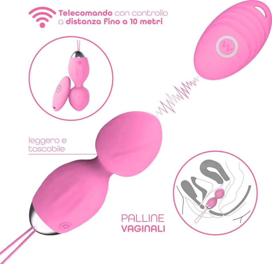 Ovetto Vibrante Doppia Sfera Telecomandato con 10 Modalità Vibratore in Silicone - 12