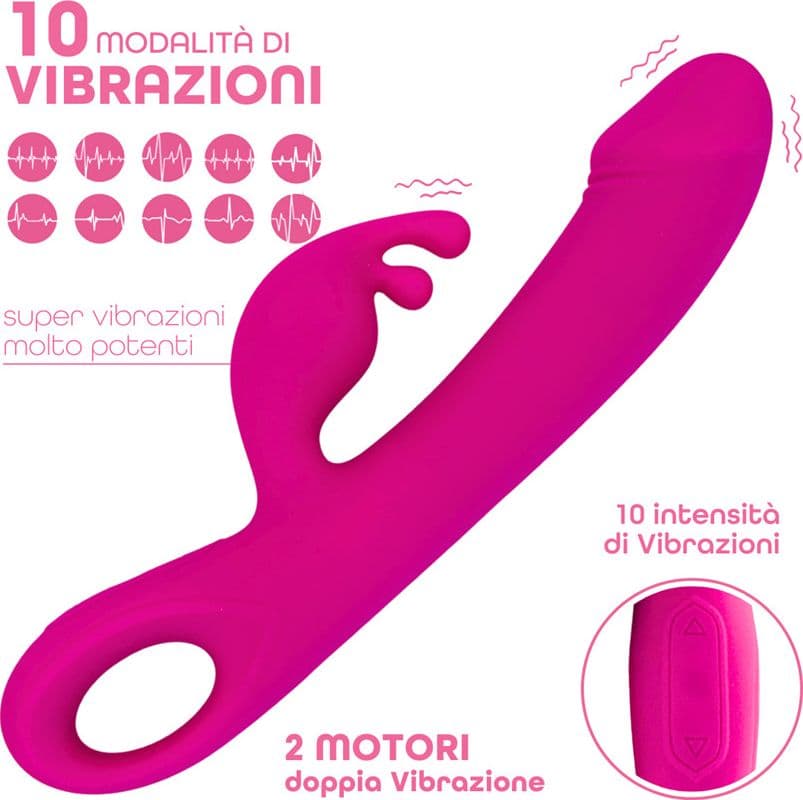 Vibratore Rabbit Doppia Stimolazione Clitoride Punto G Dildo in Silicone Medico - 2