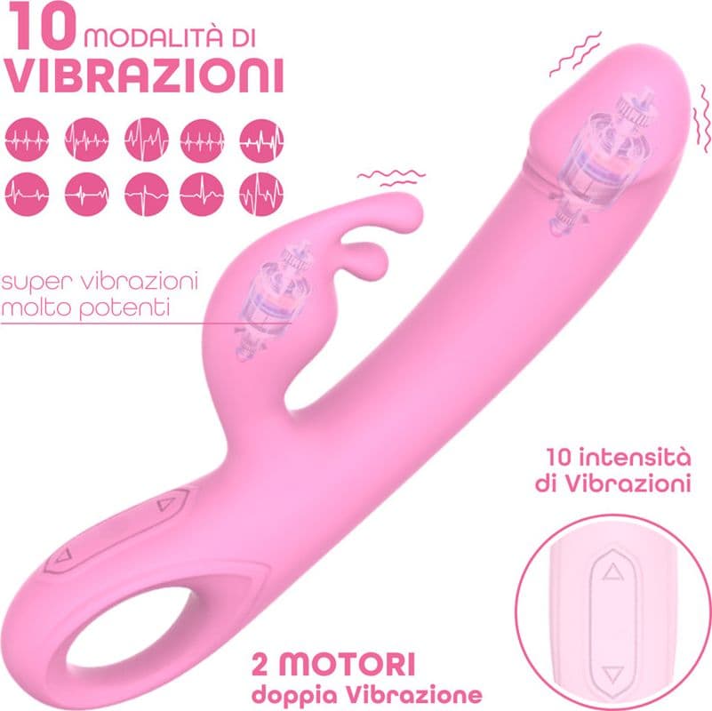 Vibratore Rabbit Doppia Stimolazione Clitoride Punto G Dildo in Silicone Medico - 13