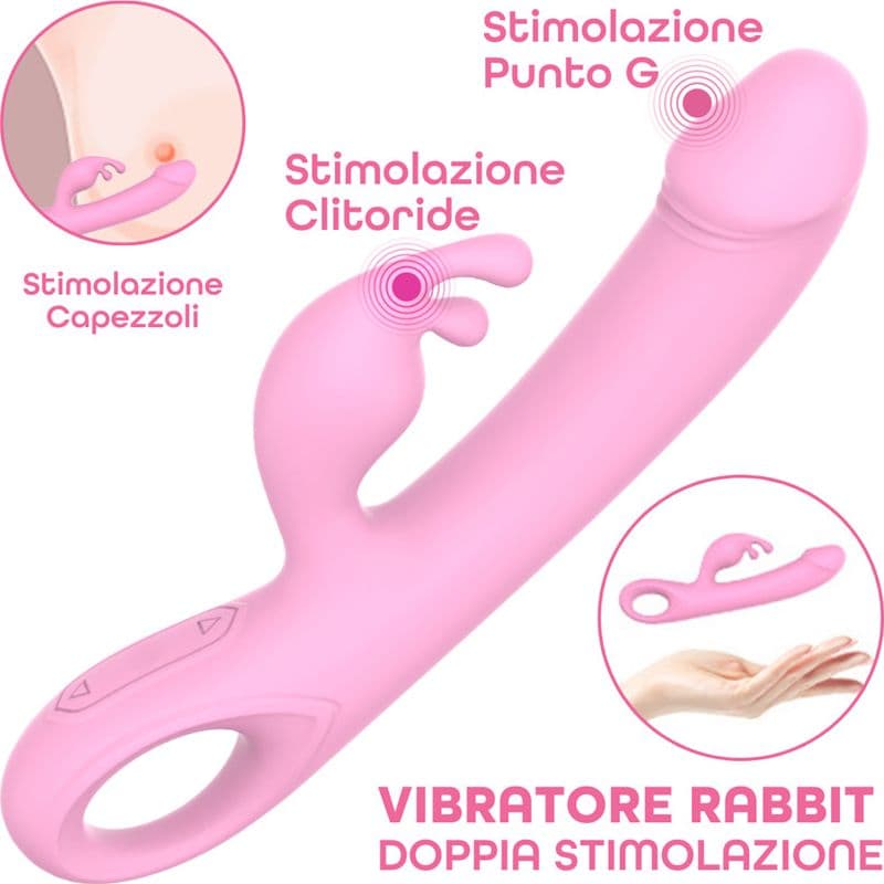 Vibratore Rabbit Doppia Stimolazione Clitoride Punto G Dildo in Silicone Medico - 14