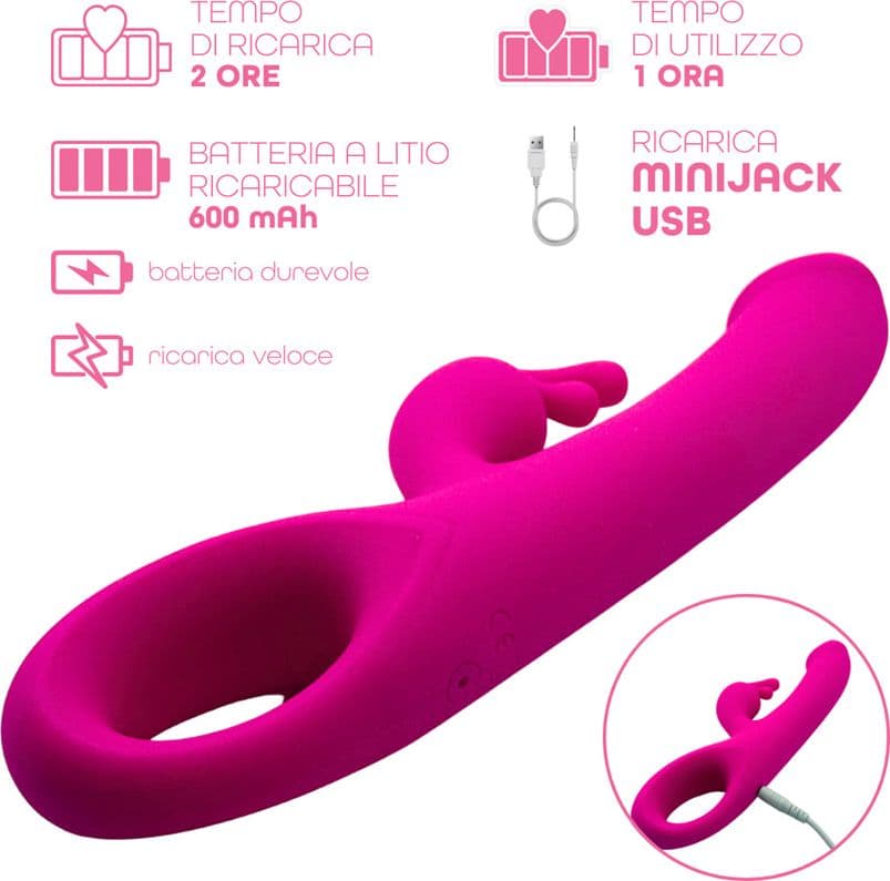 Vibratore Rabbit Doppia Stimolazione Clitoride Punto G Dildo in Silicone Medico - 4