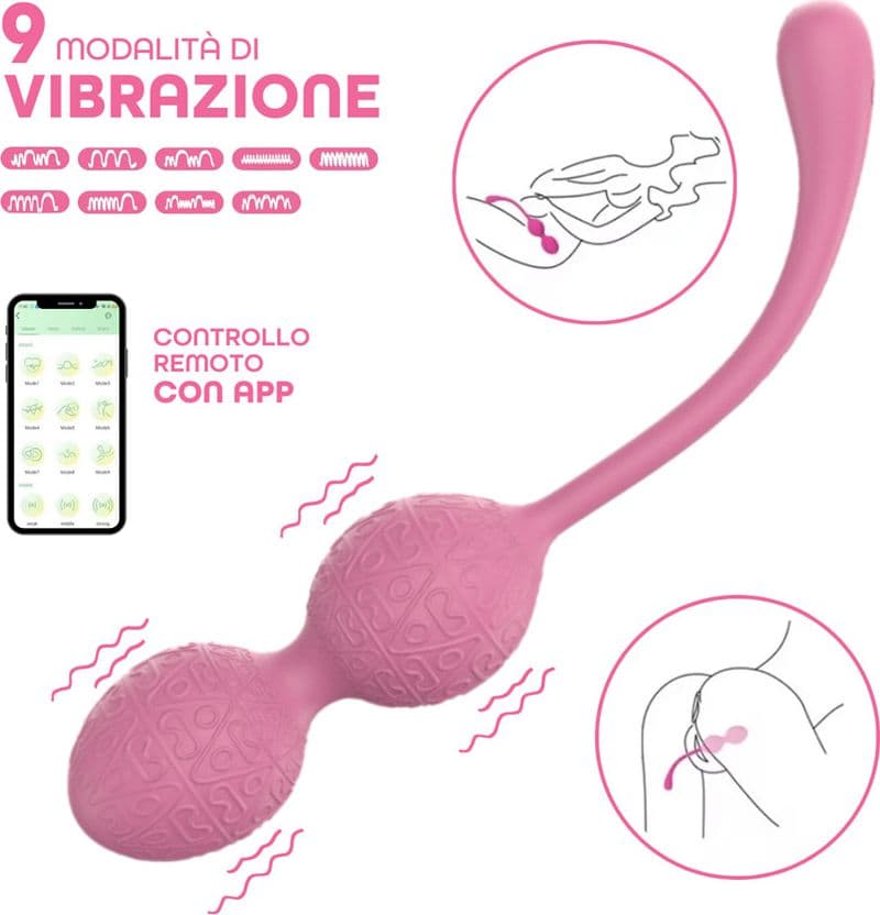 Ovetto Vibrante Stimolatore Palline Vaginali Vibranti Controllo App in Silicone - 14