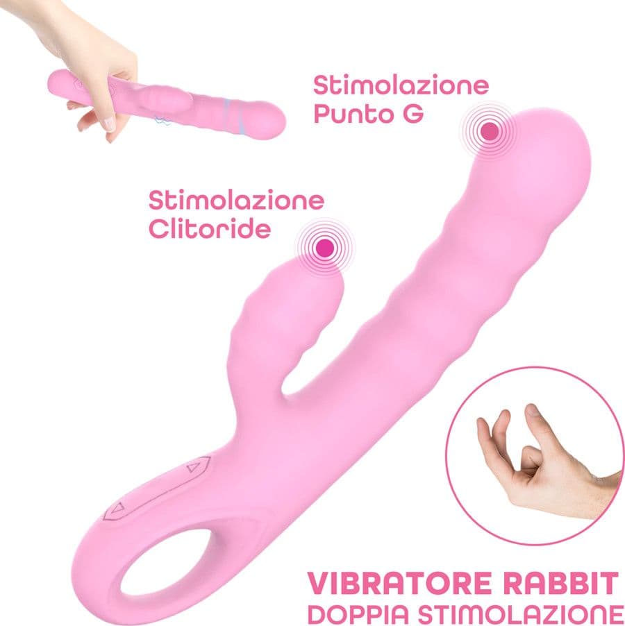 Vibratore Rabbit Doppia Stimolazione Punto G Clitoride in Silicone Ricaricabile - 15