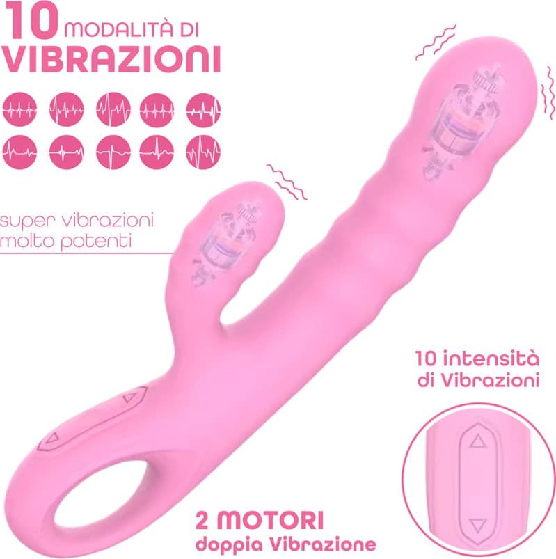 Vibratore Rabbit Doppia Stimolazione Punto G Clitoride in Silicone Ricaricabile - 16