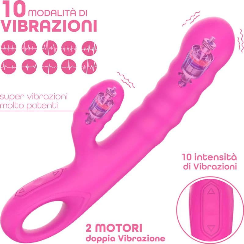 Vibratore Rabbit Doppia Stimolazione Punto G Clitoride in Silicone Ricaricabile - 7
