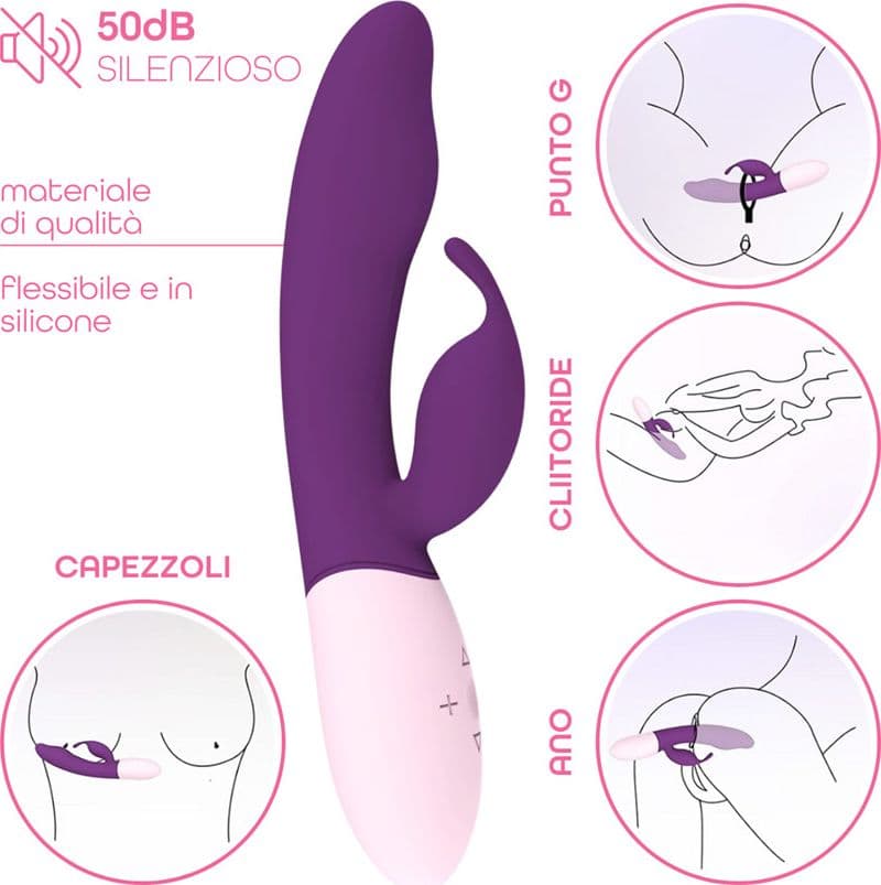 Vibratore Rabbit Doppia Stimolazione Punto G e Clitoride 10 Modalità Vibrazione - 15