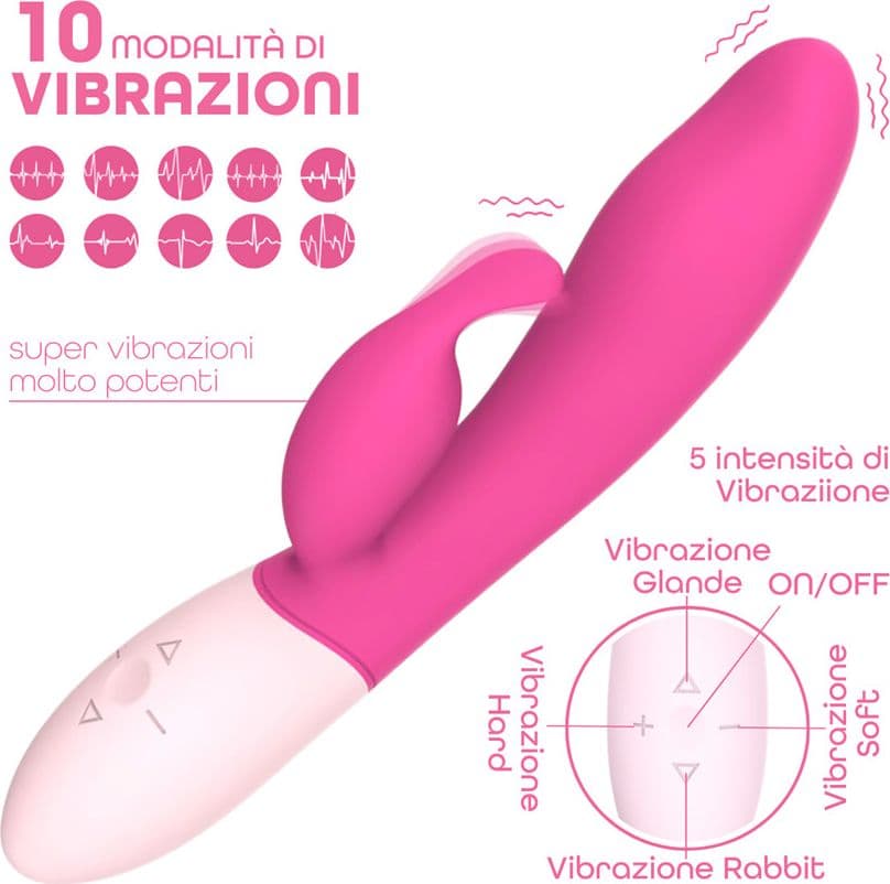 Vibratore Rabbit Doppia Stimolazione Punto G e Clitoride 10 Modalità Vibrazione - 7