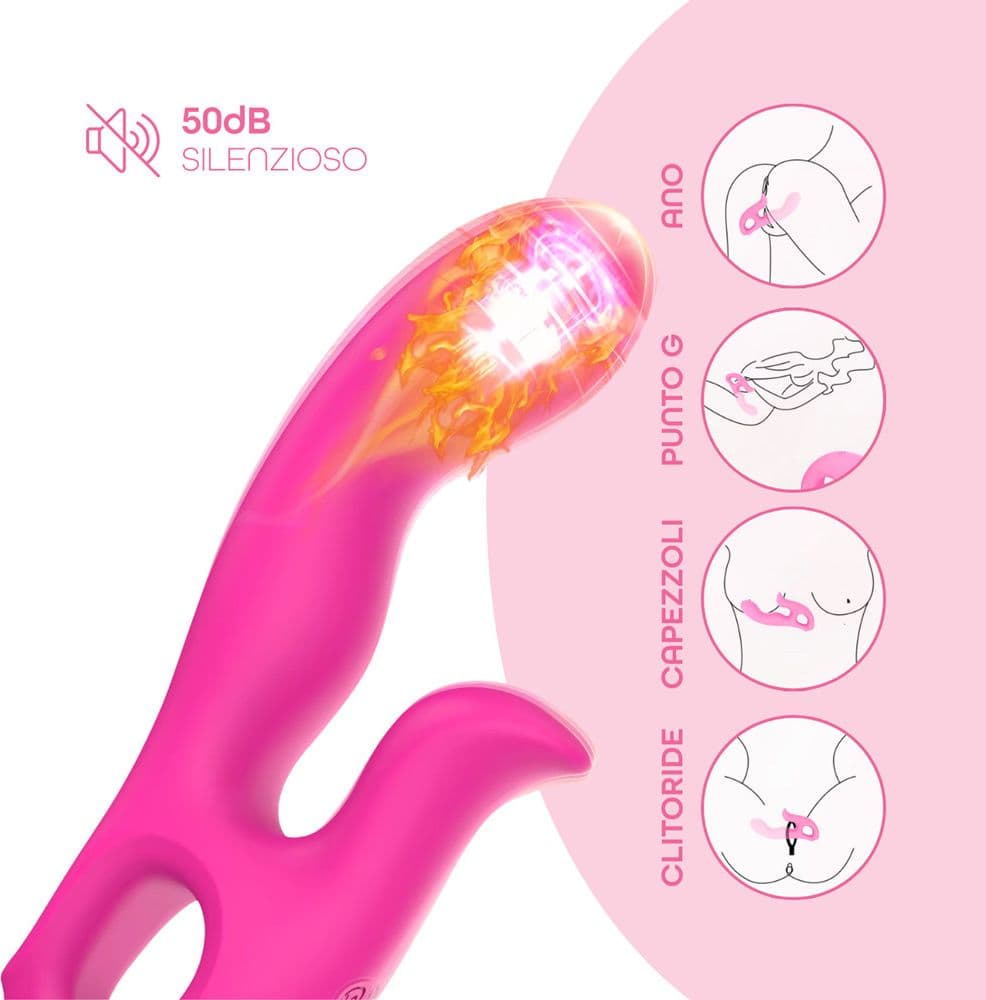 Vibratore Rabbit Riscaldante Doppia Stimolazione Clitoride e Punto G 10 Modalità - 3