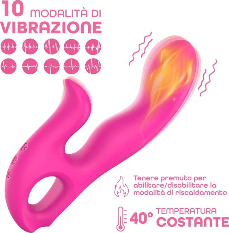 Vibratore Rabbit Riscaldante Doppia Stimolazione Clitoride e Punto G 10 Modalità - 7
