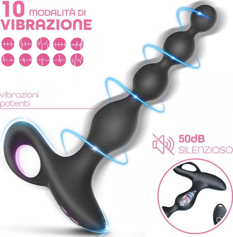 Palline Anali Vibranti Progressive Plug Anale Vibratore con Telecomando Sex Toy - 4