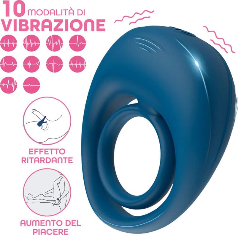 Anello Fallico Vibrante per Pene Stimolatore Clitoride Ritardante in Silicone USB - 16