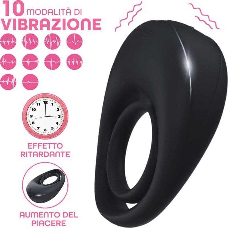 Anello Fallico Vibrante per Pene Stimolatore Clitoride Ritardante in Silicone USB - 7