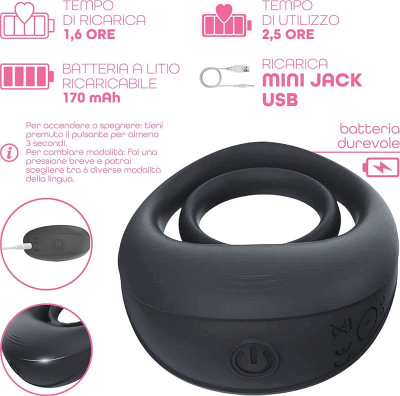 Anello Fallico Vibrante per Pene Stimolatore Clitoride Ritardante in Silicone USB - 10