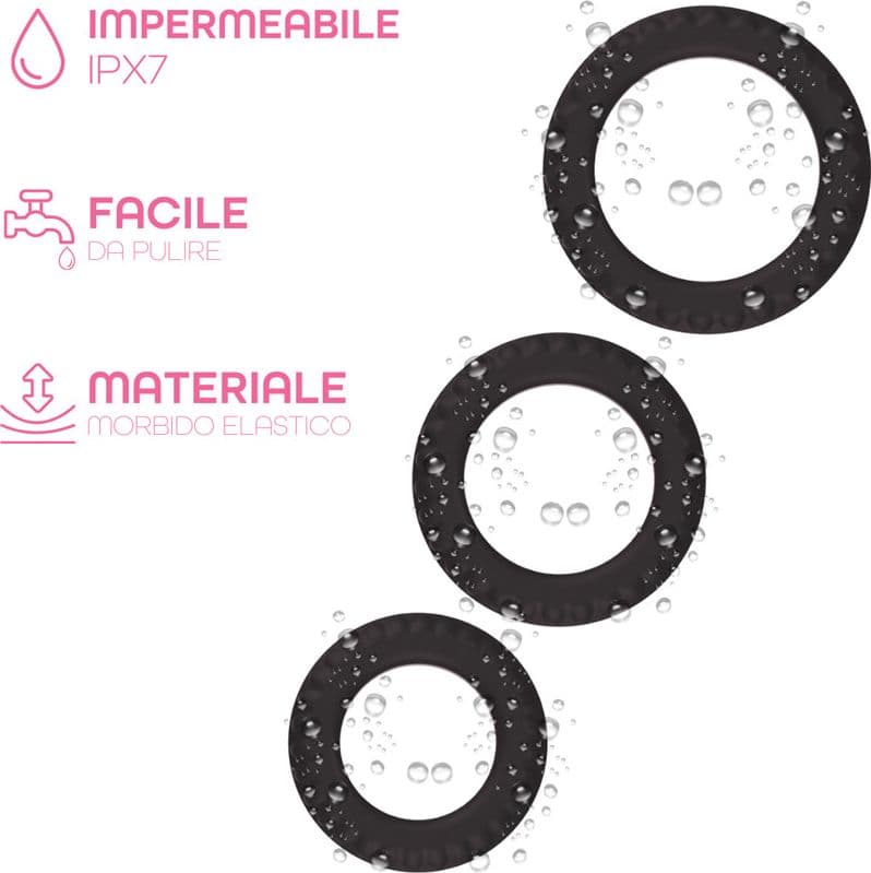 Set 3 Anelli Fallici Cockring in Silicone Effetto Ritardante Elastici per Pene - 2