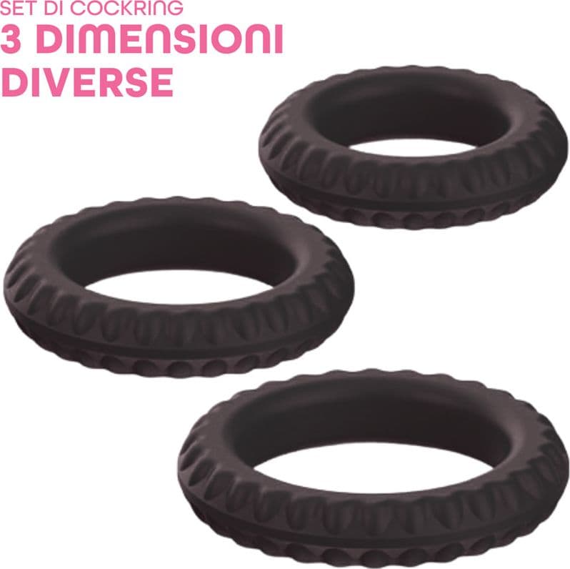 Set 3 Anelli Fallici Cockring in Silicone Effetto Ritardante Elastici per Pene - 4
