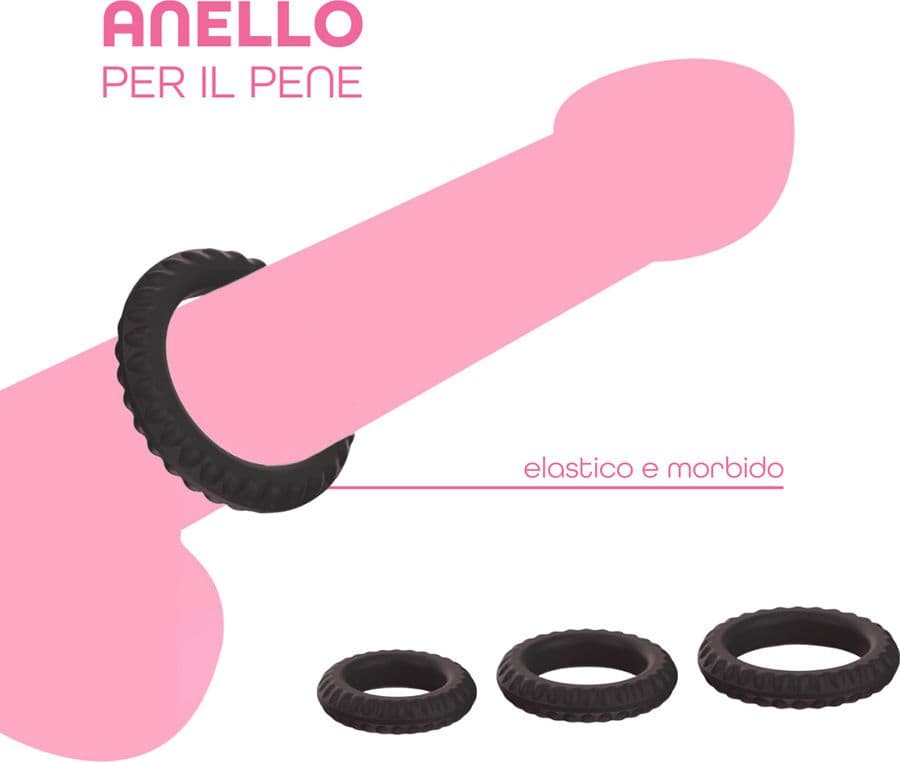 Set 3 Anelli Fallici Cockring in Silicone Effetto Ritardante Elastici per Pene - 9