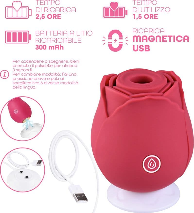 Succhia Clitoride Vibratore a Forma di Rosa Stimolatore con Suzione e Vibrazione - 2