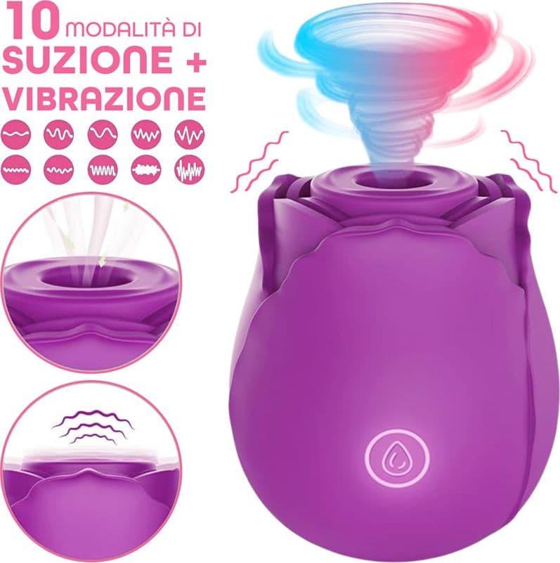 Succhia Clitoride Vibratore a Forma di Rosa Stimolatore con Suzione e Vibrazione - 12