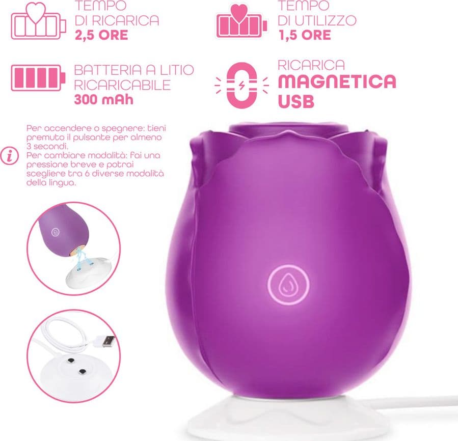 Succhia Clitoride Vibratore a Forma di Rosa Stimolatore con Suzione e Vibrazione - 14