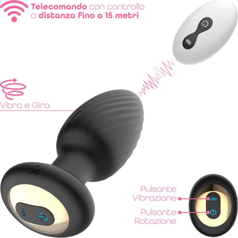 Plug Anale Vibrante e Rotante in Silicone con Telecomando Ricaricabile Sex Toy - 4