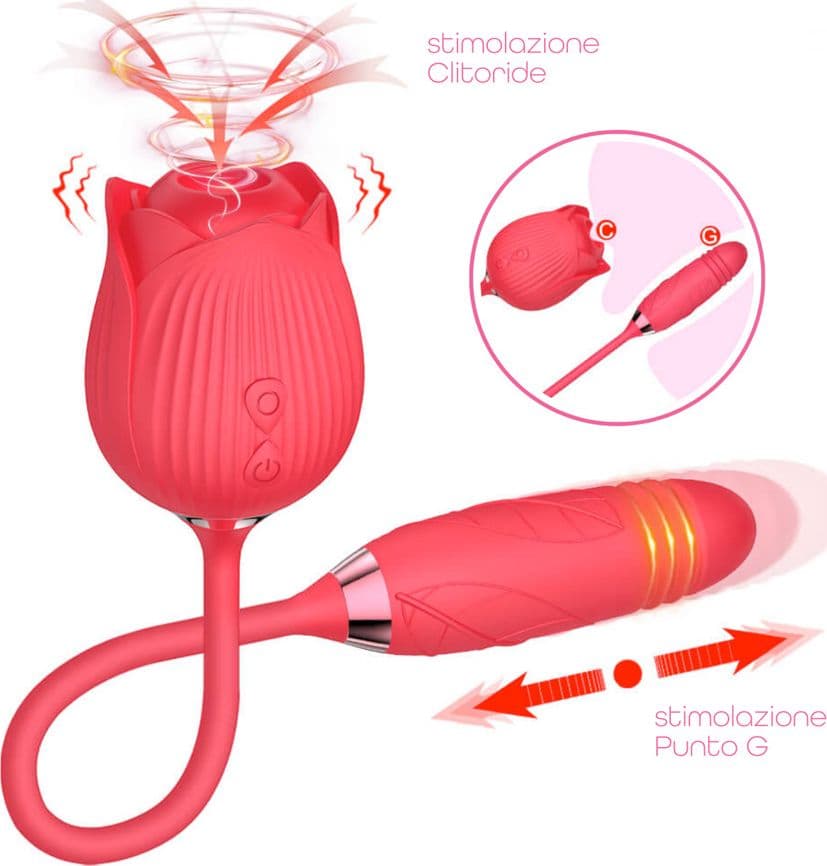 Vibratore Succhia Clitoride e Punto G doppia Stimolazione con Dildo Telescopico - 7