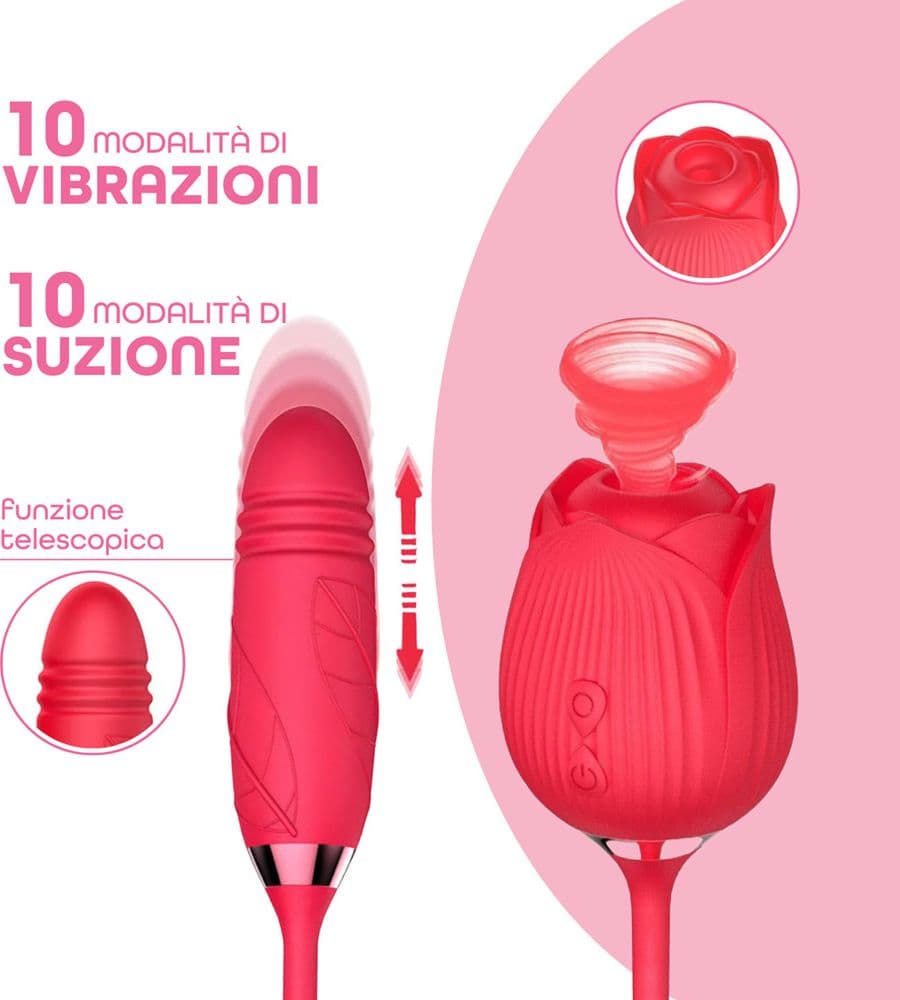 Vibratore Succhia Clitoride e Punto G doppia Stimolazione con Dildo Telescopico - 8