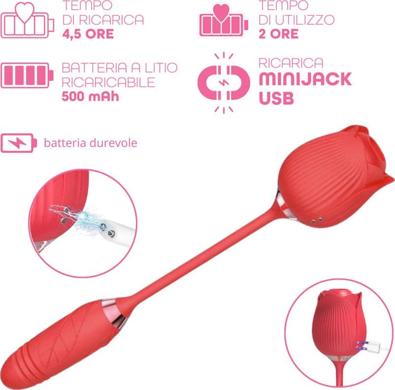 Vibratore Succhia Clitoride e Punto G doppia Stimolazione con Dildo Telescopico - 9