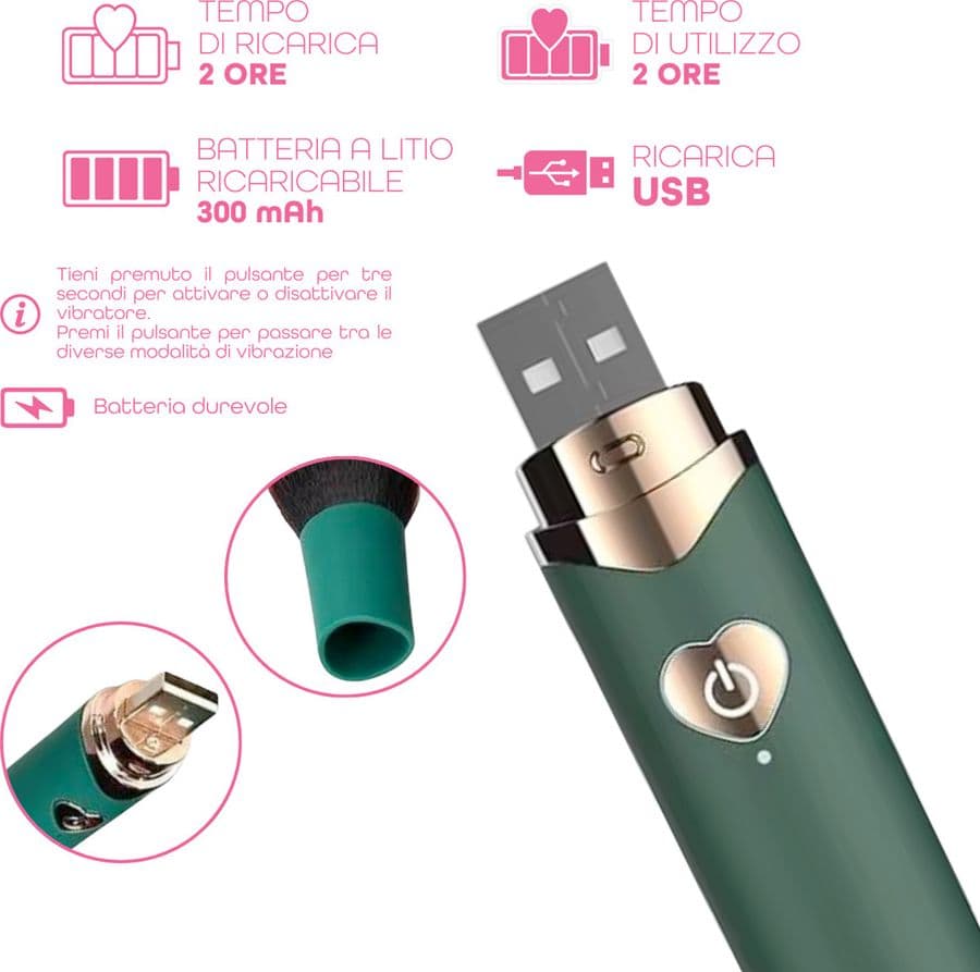 Vibratore a forma di Pennello Trucco con 10 Modalità di Vibrazioni Ricaricabile - 15