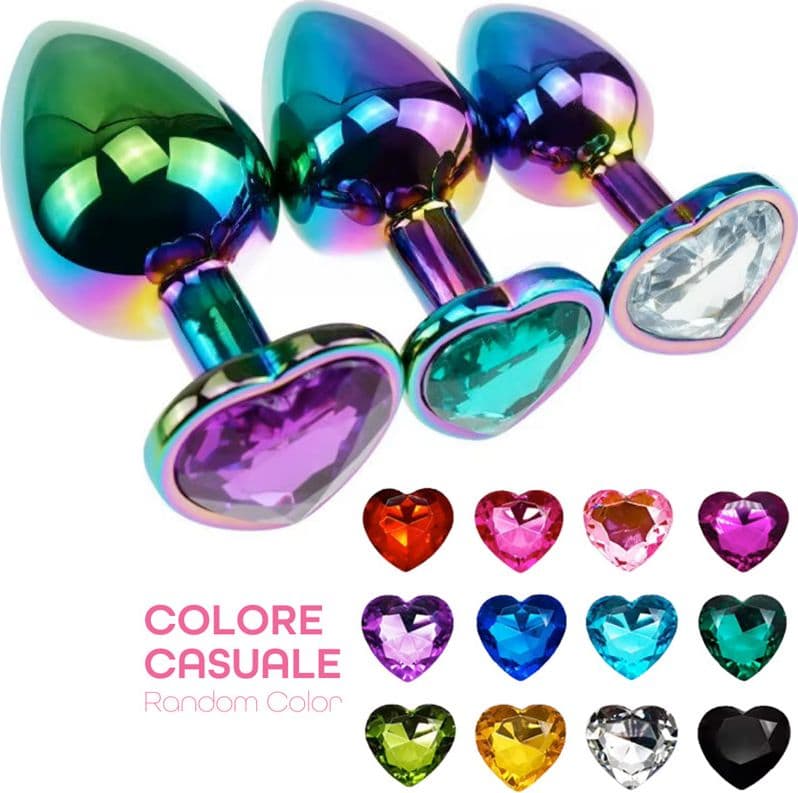 Butt Plug Anale in Metallo Rainbow con Gemma a Cuore Gioiello Cristallo Sex Toy - 4