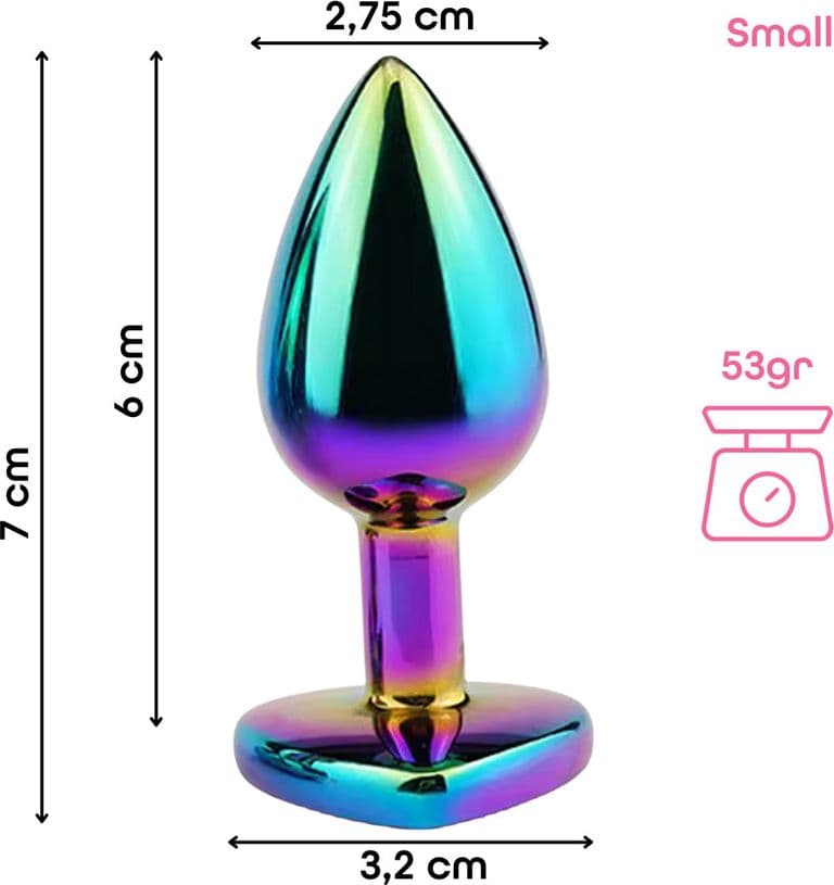Butt Plug Anale in Metallo Rainbow con Gemma a Cuore Gioiello Cristallo Sex Toy - 9