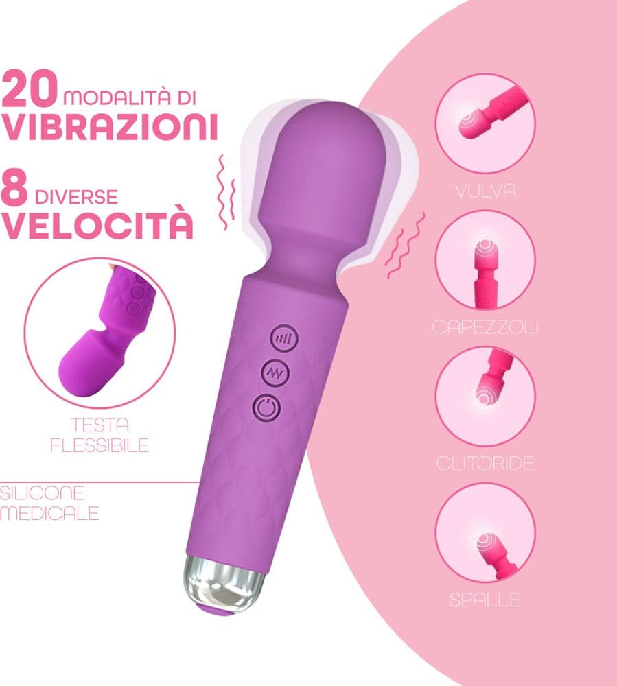 Wand Massager Massaggiatore Vibratore Ricaricabile in Silicone Sex Toy per Donna - 12