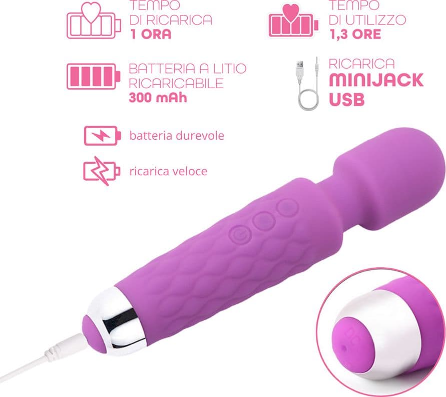 Wand Massager Massaggiatore Vibratore Ricaricabile in Silicone Sex Toy per Donna - 14