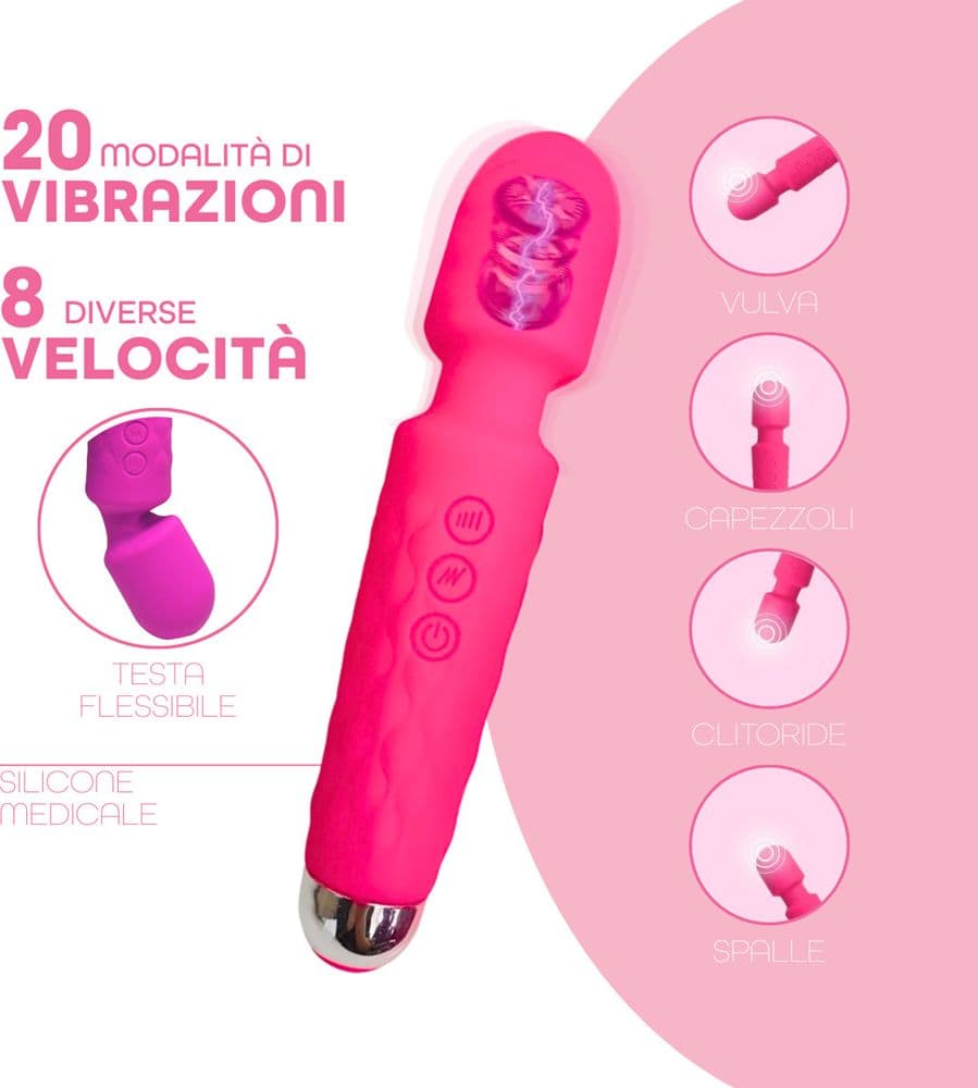 Wand Massager Massaggiatore Vibratore Ricaricabile in Silicone Sex Toy per Donna - 7