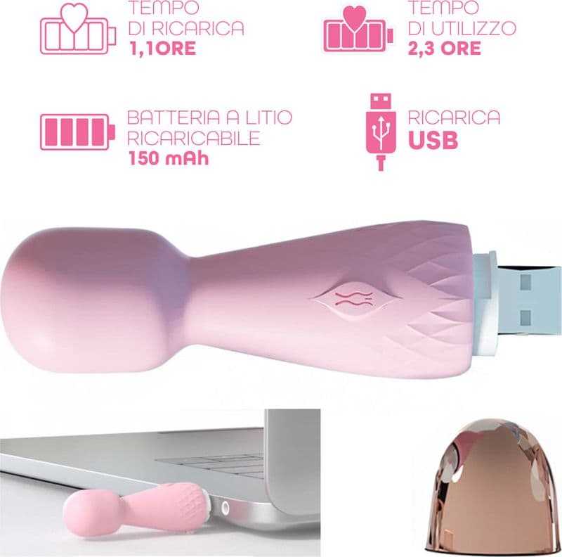 Mini Wand Massager in Silicone Morbido Massaggiatore Vibratore Clitorideo USB - 8