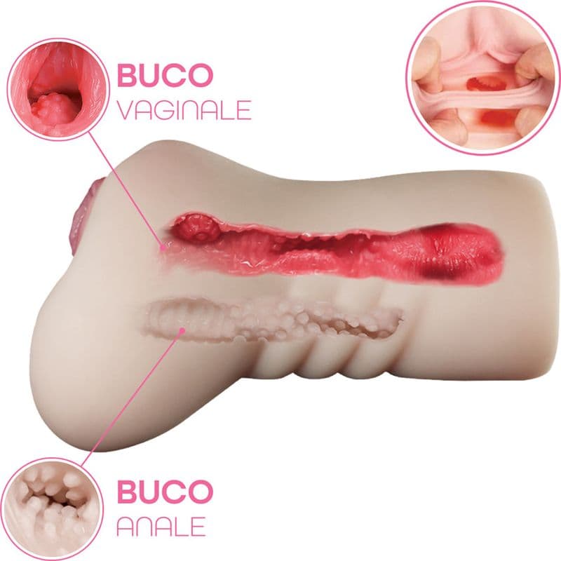 Masturbatore per Uomo Realistico Vagina e Ano Finti Doppio Foro Morbido Silicone - 2