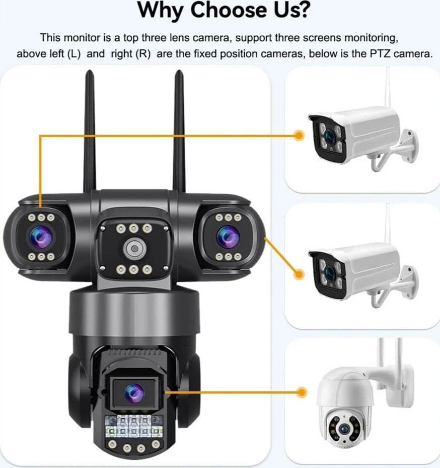 TELECAMERA DI SORVEGLIANZA SICUREZZA IP PTZ 4G 8K 12MP TRIPLA LENTE SCHERMO AUDIO Q-G819 - 11