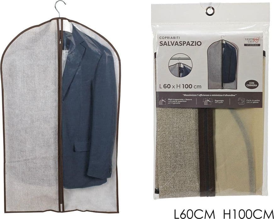 COPRIABITO PORTA ABITO CUSTODIA PER ABITI GIACCHE CON CERNIERA 60 X 100 CM SALVASPAZIO - 2