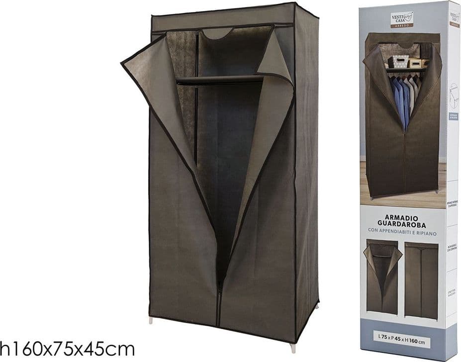 ARMADIO GUARDAROBA STRUTTURA ACCIAIO COPERTURA TNT CON APPENDIABITI RIPIANO 75X45XH160CM - 4